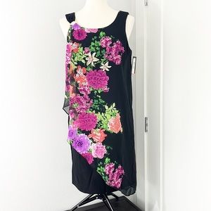 NWT Cartise Size 6 Black, Purple, Green Floral Sleeveless Shift Dress